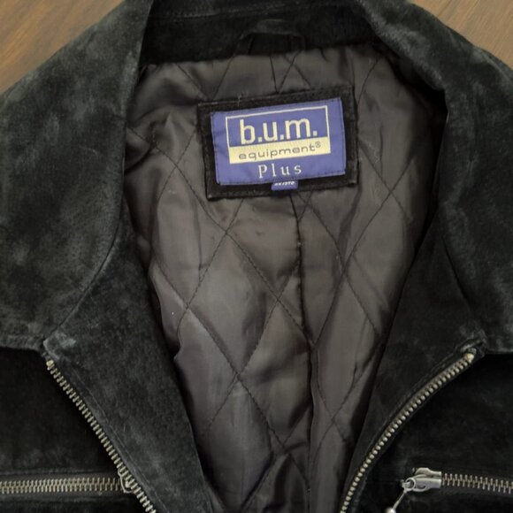 Vintage Retro BUM Equipment 2XL Black Genuine Suede Leather Jacket 90s Y2K Coat - Picture 3 of 15